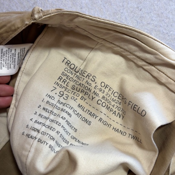 RRL Ralph Lauren Supply Military Officers Field Trousers Khaki Cotton Men 40x28 - Picture 7 of 13